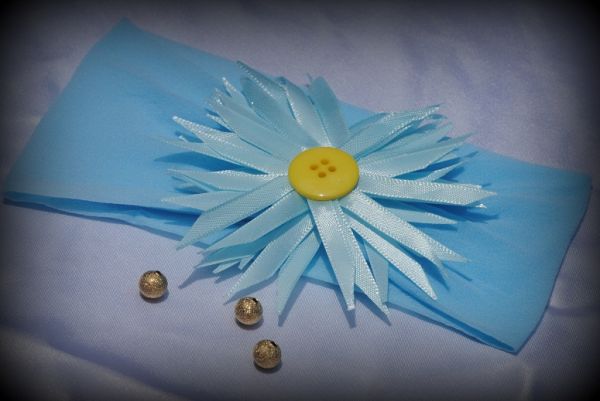 Meia de seda azul flor grande